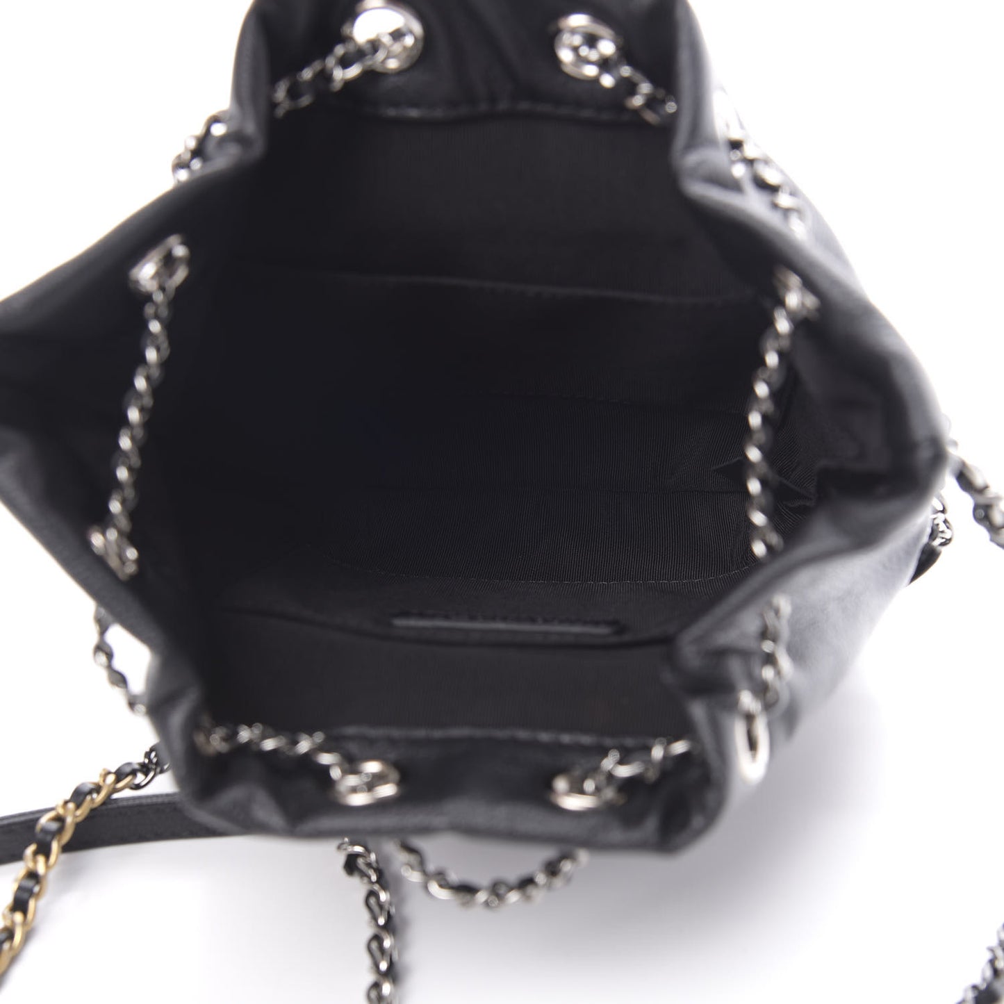 Patent Goatskin Quilted Small Gabrielle Bucket Black