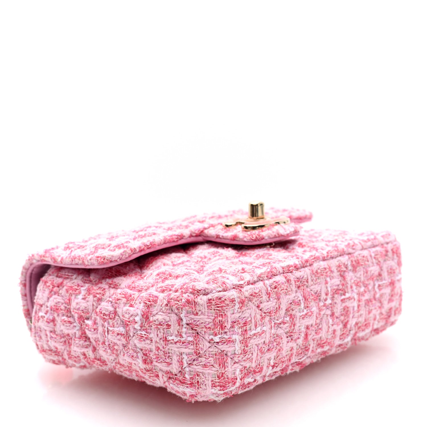 Chanel Tweed Resin Quilted Mini Heart Square Flap Pink White 4 of 10