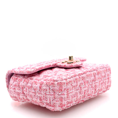 Chanel Tweed Resin Quilted Mini Heart Square Flap Pink White 4 of 10