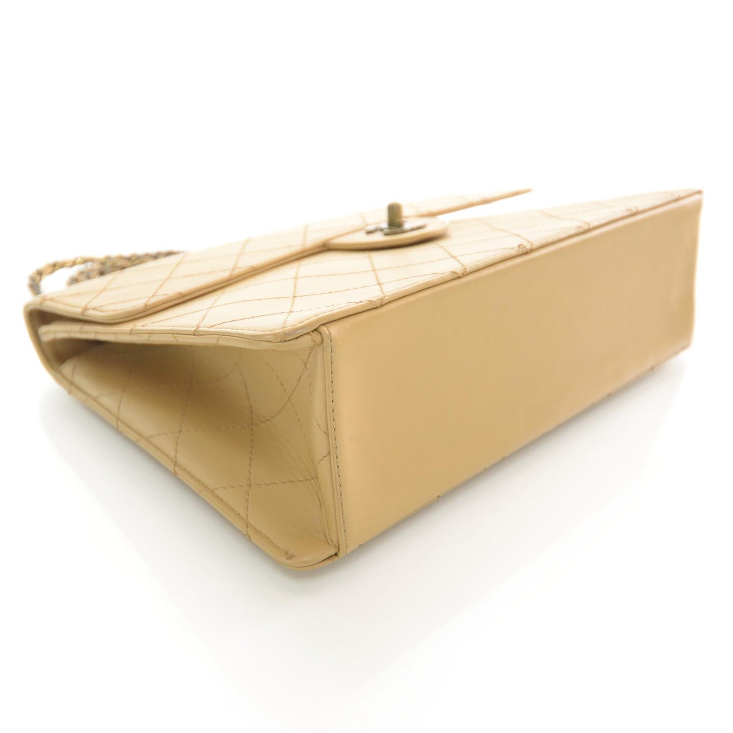 Lambskin Diamond Stitched Jumbo Flap Beige