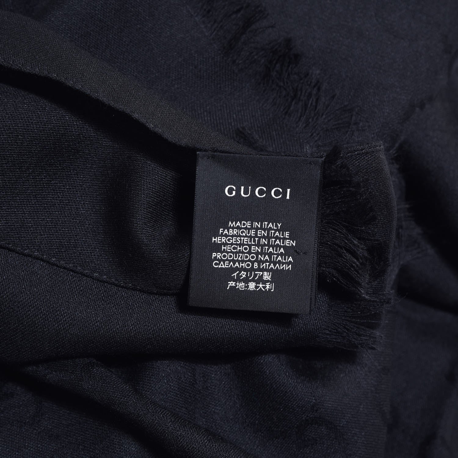 Gucci Silk Wool Monogram Fringe Scarf Black 4 of 5