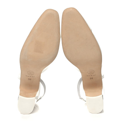 Chanel Patent Calfskin Cap Toe CC Slingback Pumps 38 White 5 of 8