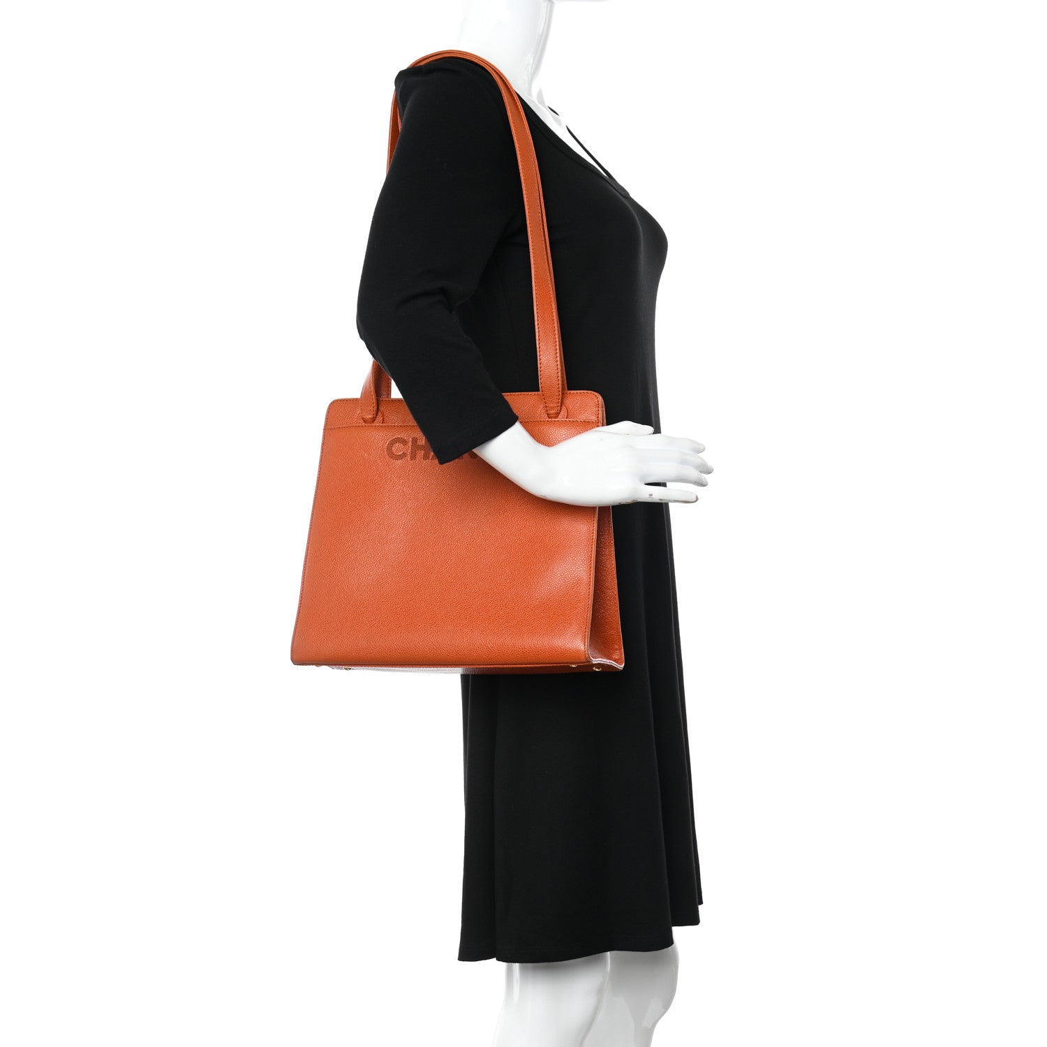 Chanel Caviar Logo Shoulder Bag Orange 2 of 11