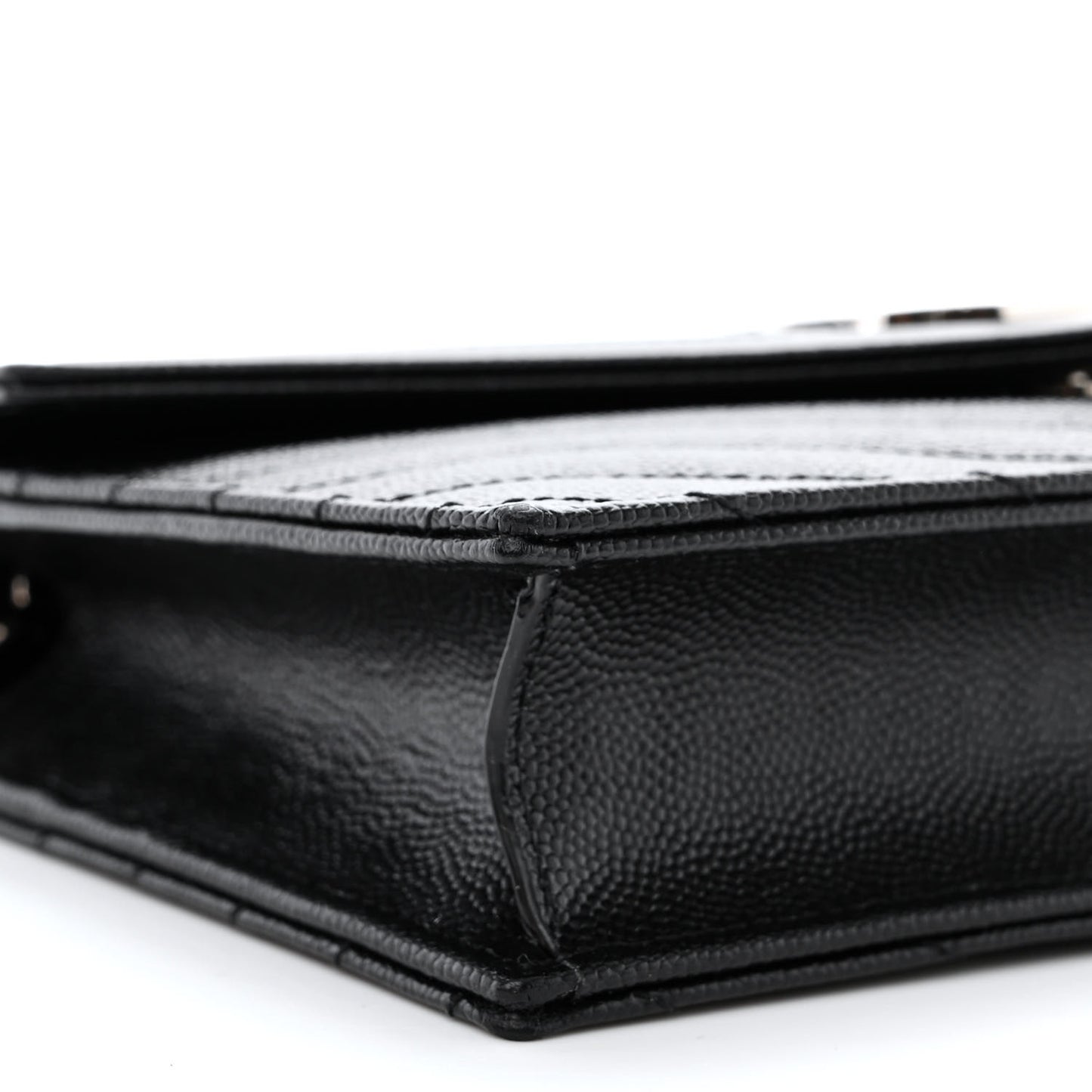 Grain De Poudre Matelasse Chevron Monogram Envelope Chain Wallet Black