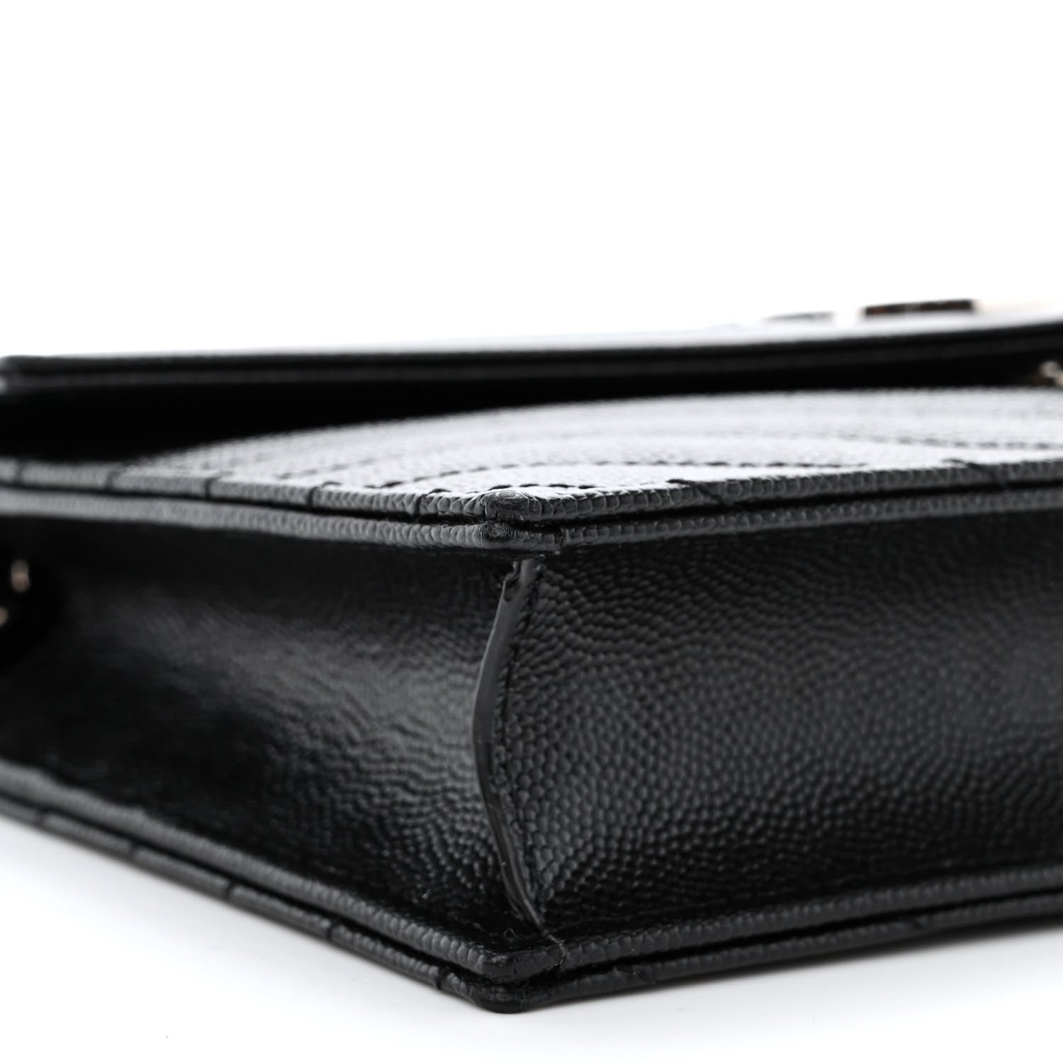 Saint Laurent Grain De Poudre Matelasse Chevron Monogram Envelope Chain Wallet Black 10 of 12