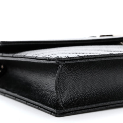 Saint Laurent Grain De Poudre Matelasse Chevron Monogram Envelope Chain Wallet Black 10 of 12