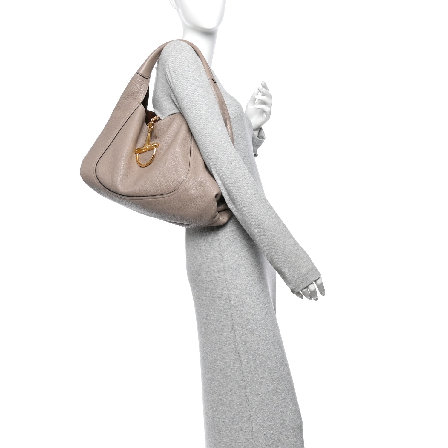 Gucci Grained Calfskin Softbit Maxi Shoulder Bag Taupe 2 of 11
