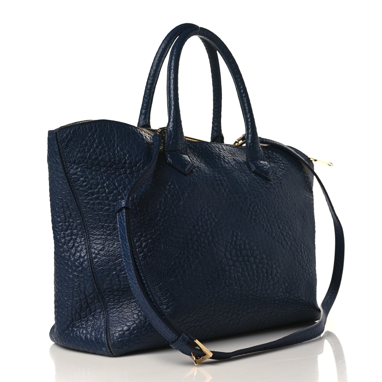 Heritage Grain Check Embossed Medium Dewsbury Tote Blue Carbon
