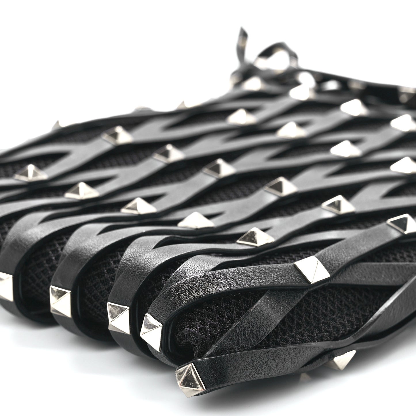 Vitello Rockstud Lattice Mesh Mini Crossbody Black