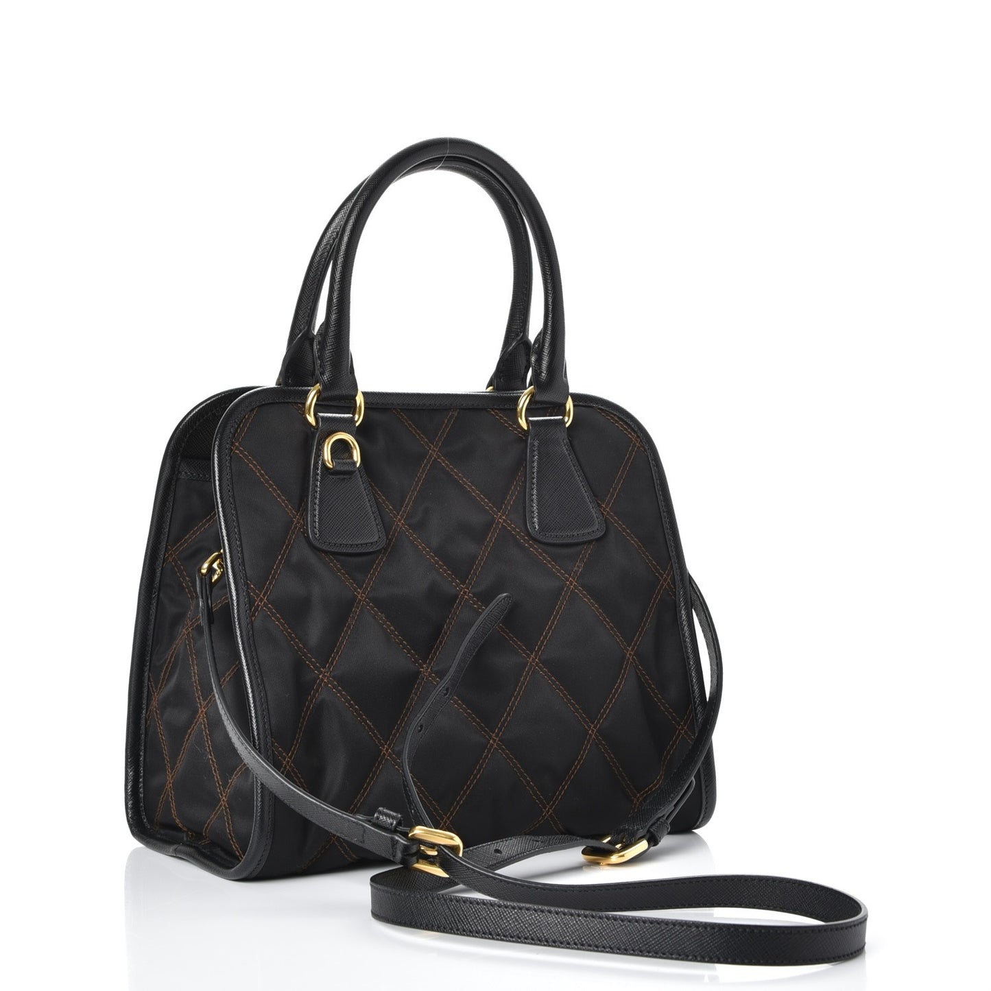 Saffiano Tessuto Nylon Impunturato Quilted Shopper Black