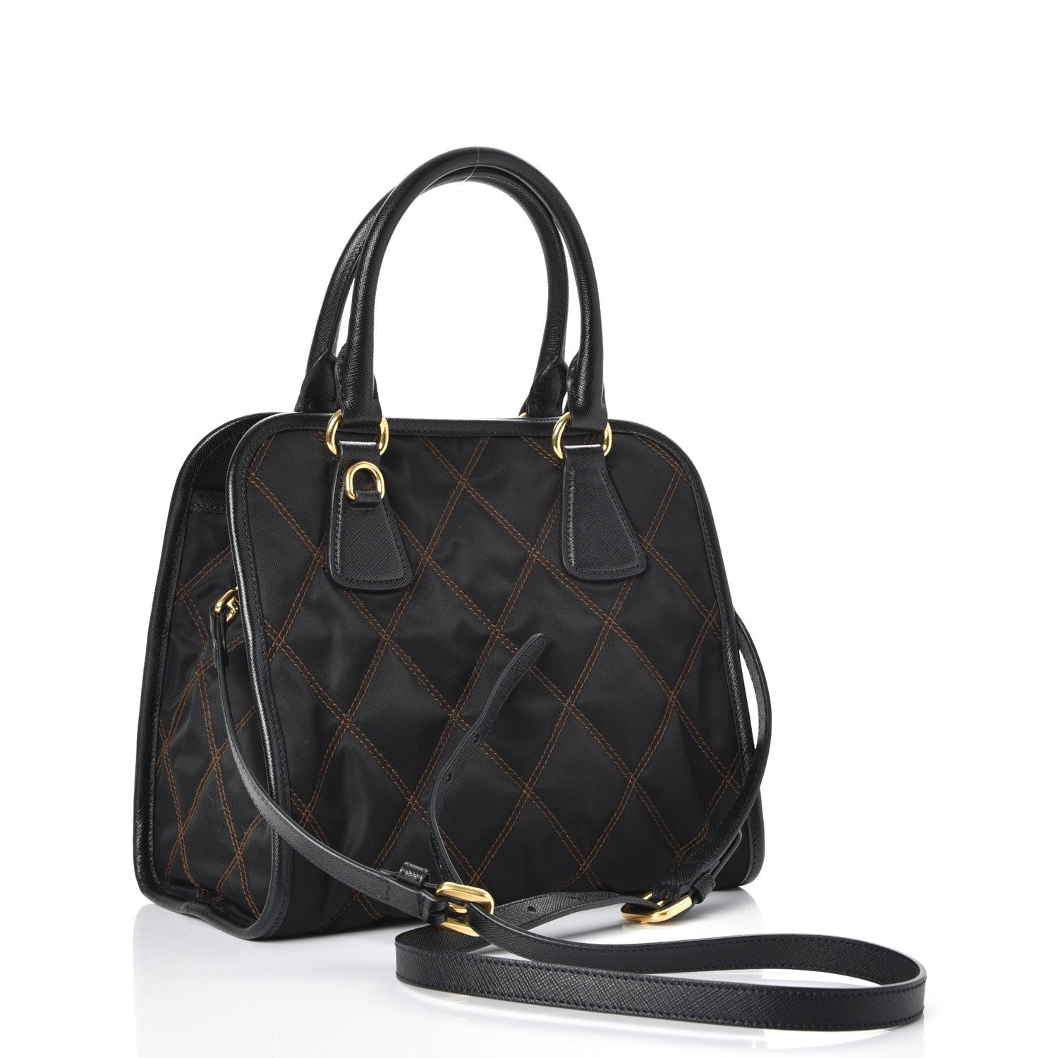 Prada Saffiano Tessuto Nylon Impunturato Quilted Shopper Black 4 of 10