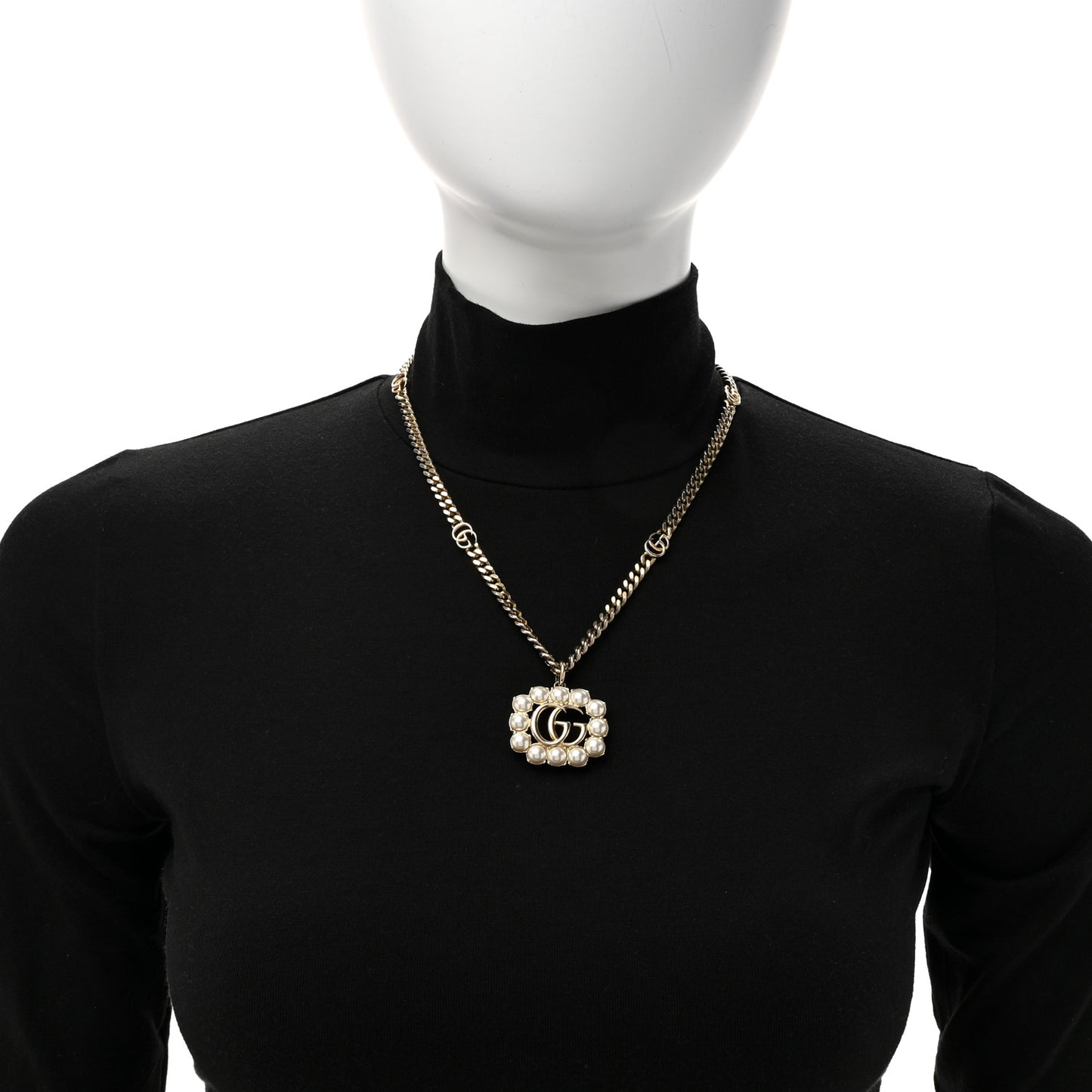 Pearl Embellished Double G Necklace Aged Gold