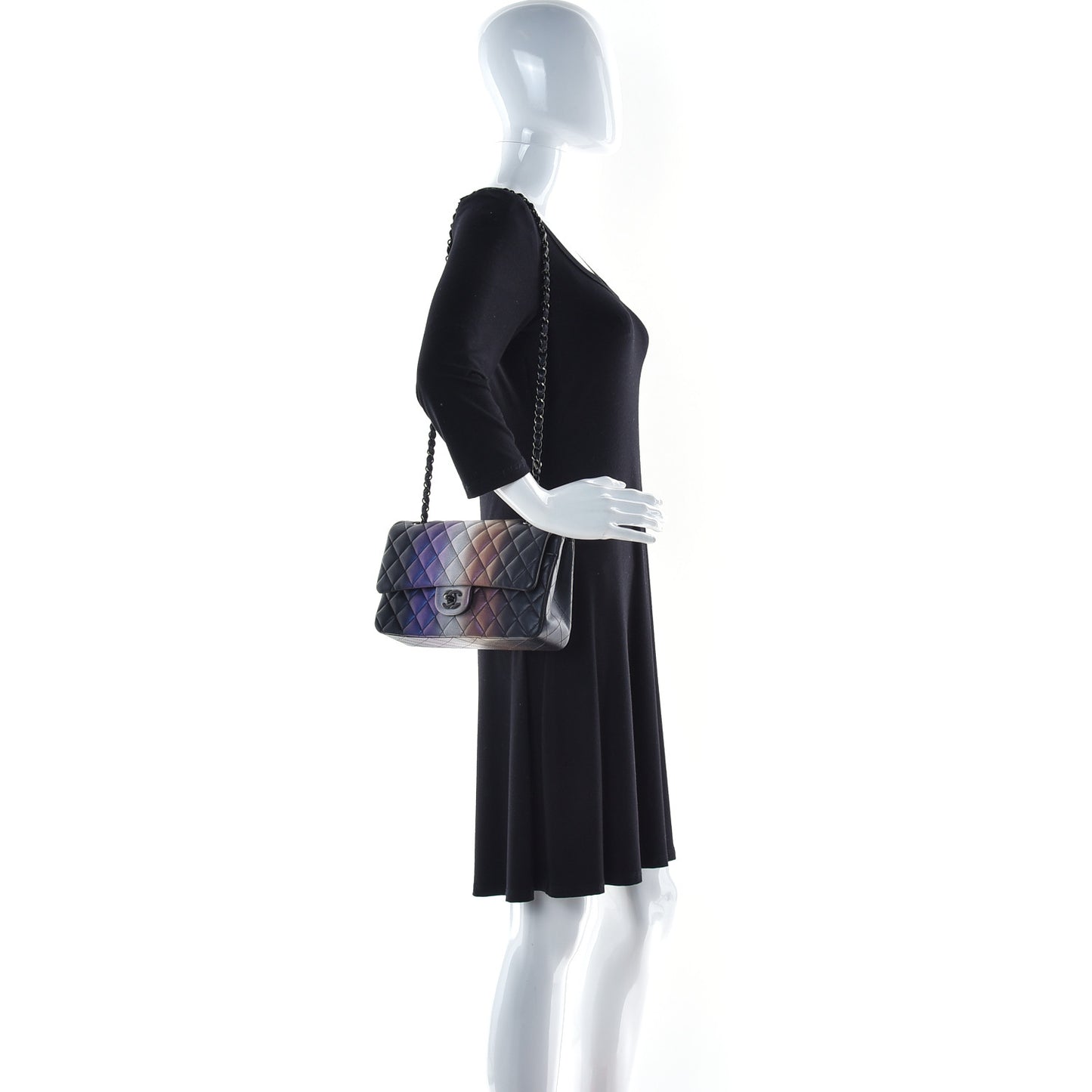Calfskin Quilted Ombre Medium Double Flap Black