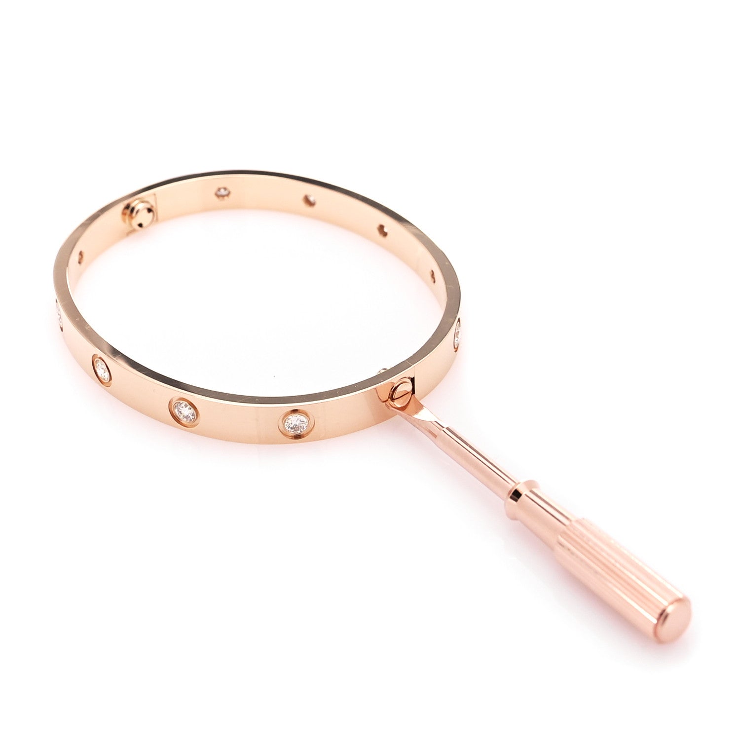 Cartier 18K Pink Gold 10 Diamond LOVE Bracelet 17 5 of 6