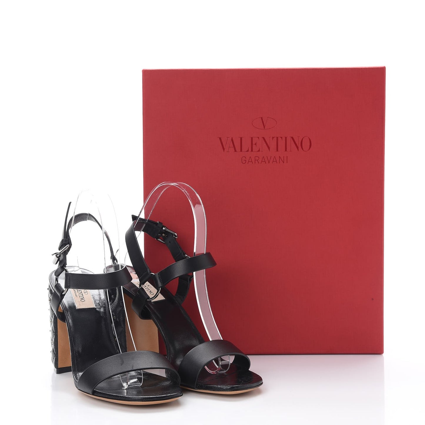 Calfskin Craquele Nappa Rockstud Spike 90mm Ankle Strap Sandals 39 Black