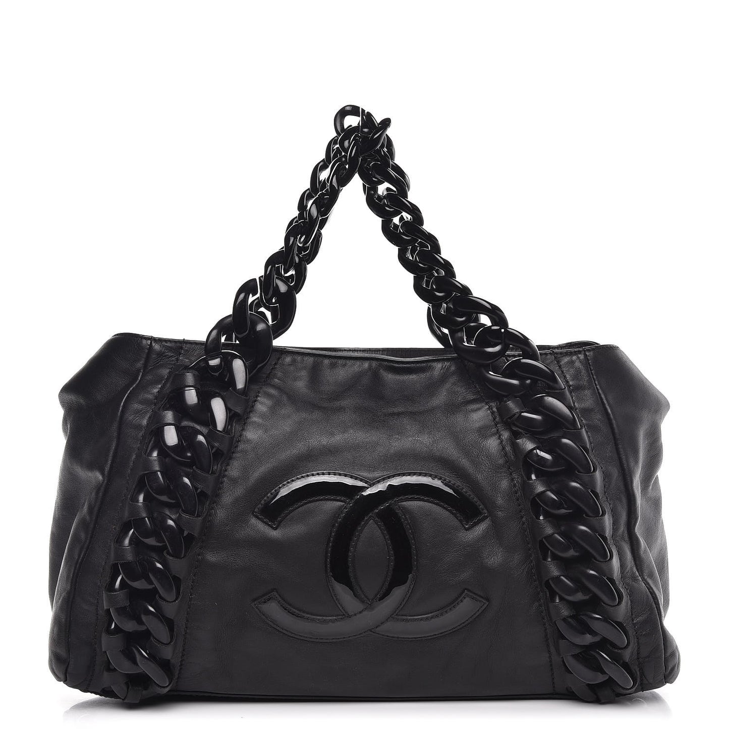 Calfskin Modern Chain Rhodoid East West Tote Black