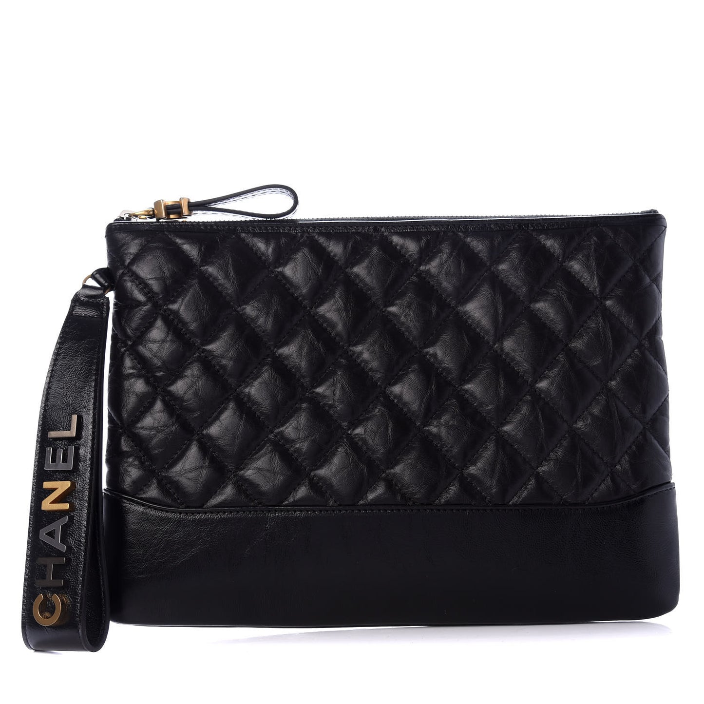Aged Calfskin Quilted Medium Gabrielle Cosmetic Case Black