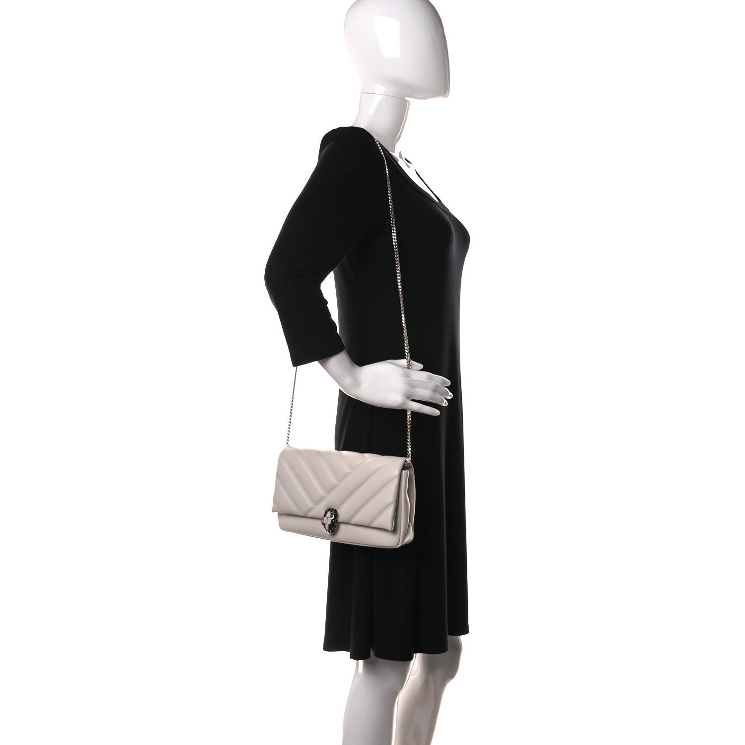 Bulgari Calfskin Matelasse Small Serpenti Cabochon Shoulder Bag White 3 of 10