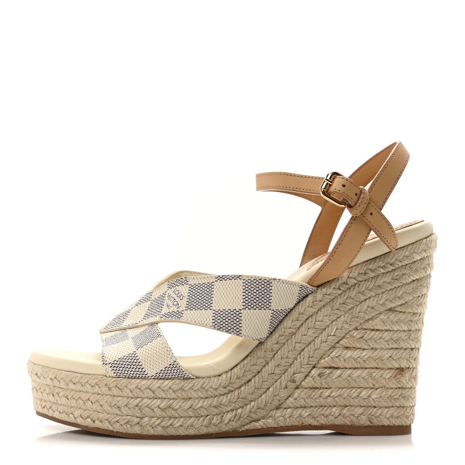 Louis Vuitton Damier Azur Starboard Wedges 40 Tan 1 of 8