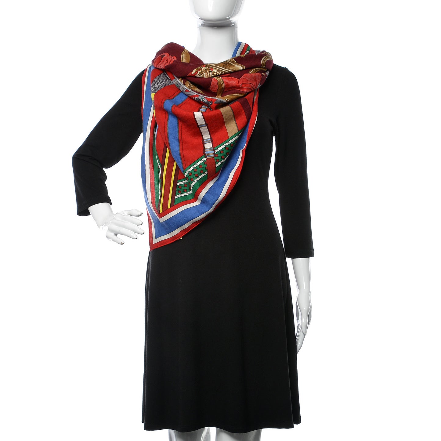 Cashmere Silk Duo D'Etriers Shawl 140 Rouge Bordeaux Jaune Vif