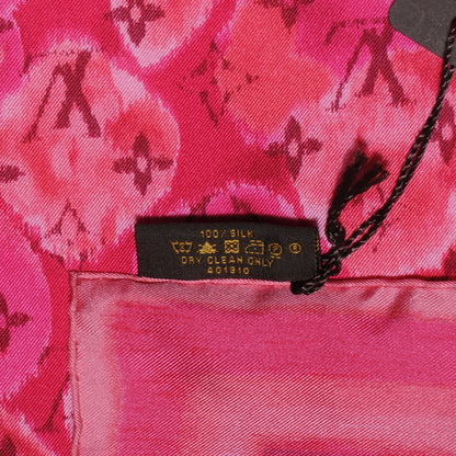Louis Vuitton Silk Monogram Ikat Summer Square Scarf Rose Indien 5 of 5