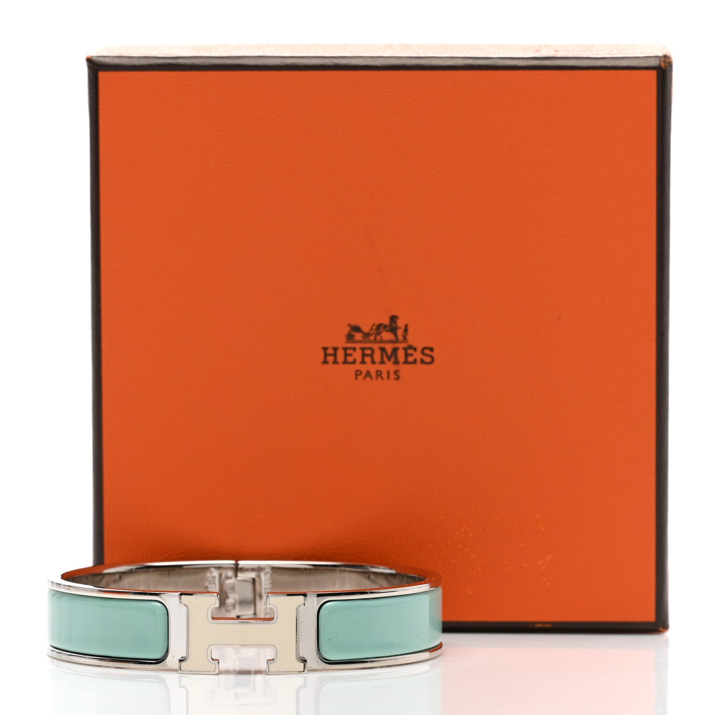 Enamel Narrow Clic Clac H Bracelet PM Lagon White