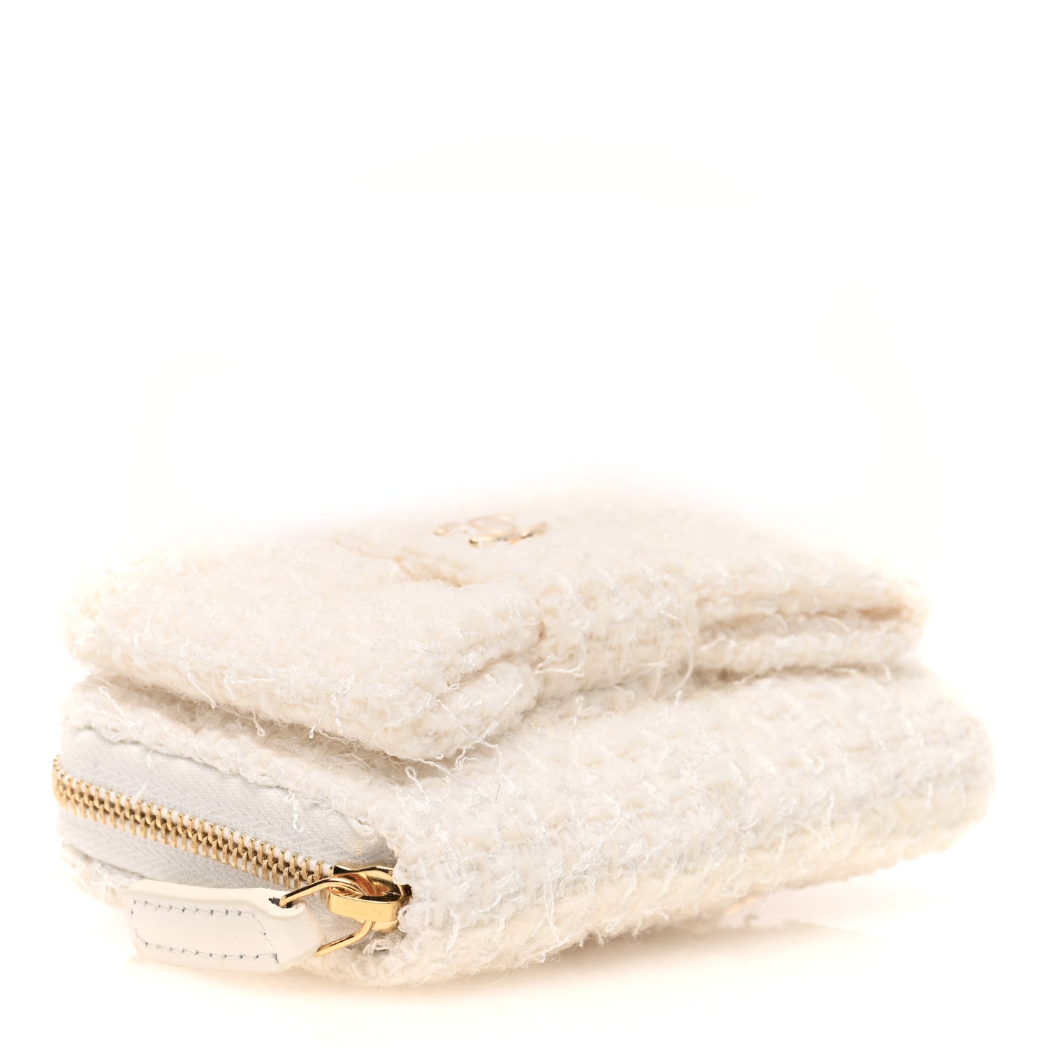 Chanel Tweed Quilted Bow Flap Card Holder On Chain White 4 of 12