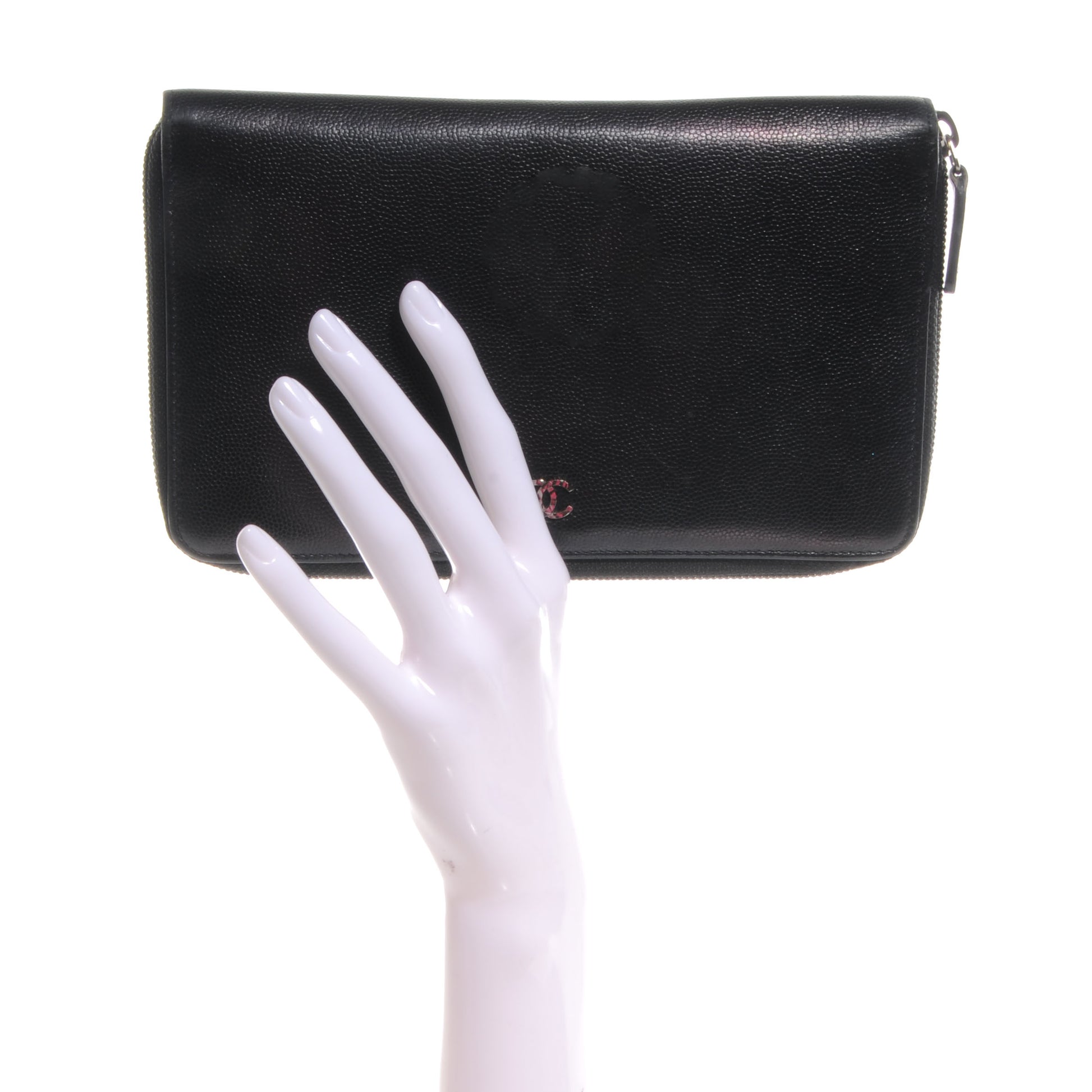 Chanel Caviar Sevruga Large Zip Around Wallet Black 2 of 9