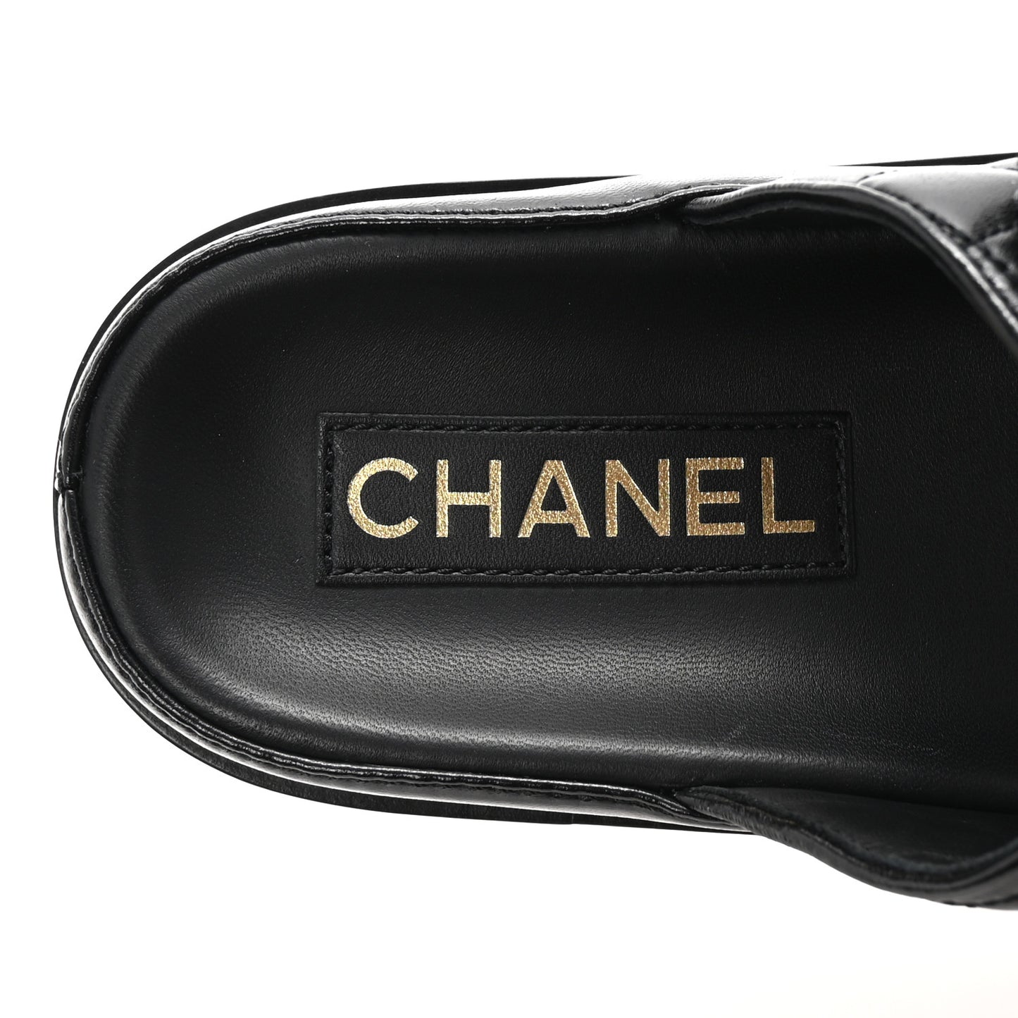 Lambskin Quilted Velcro Dad Chain CC Slide Sandals 36.5 Black