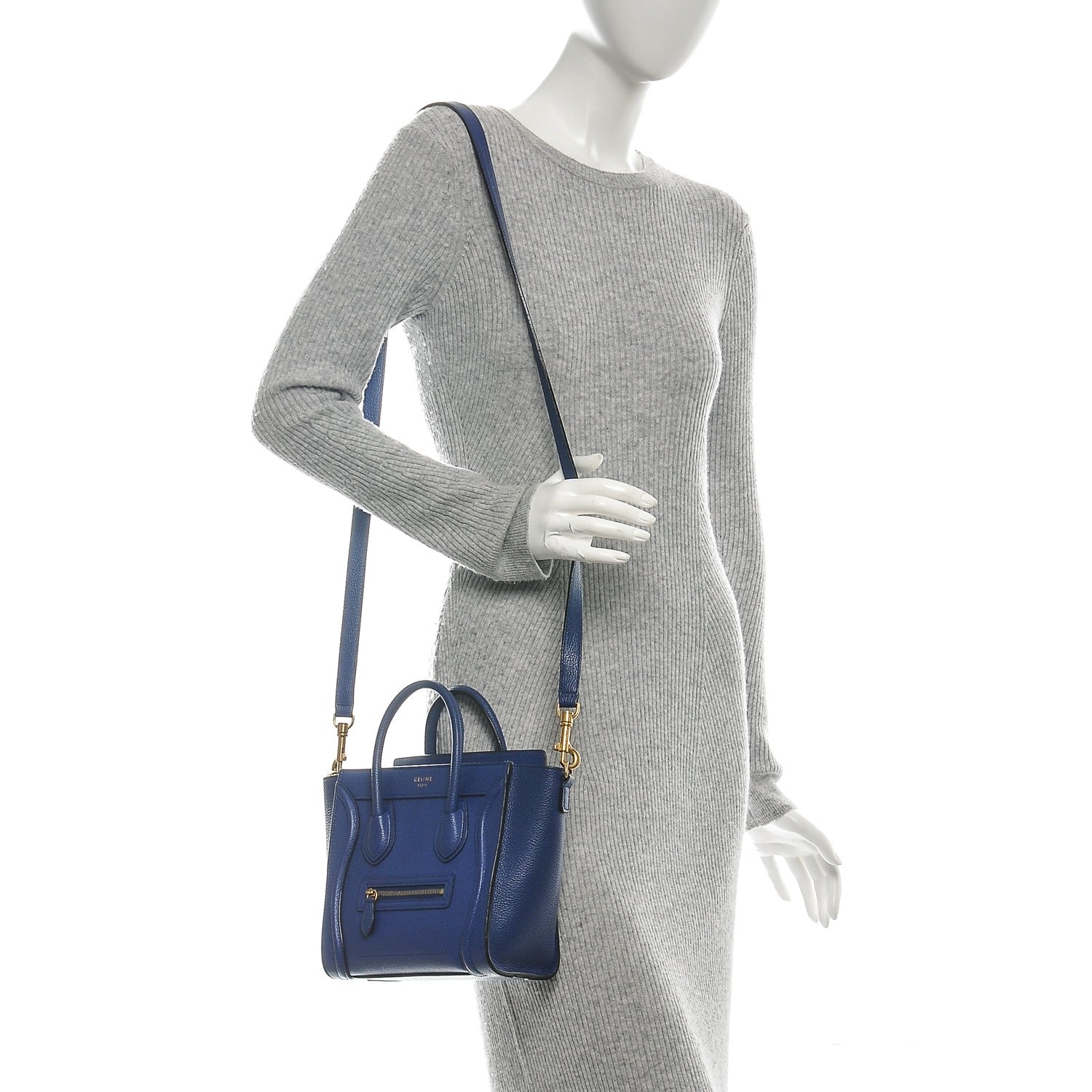 Celine Drummed Calfskin Nano Luggage Indigo 2 of 8