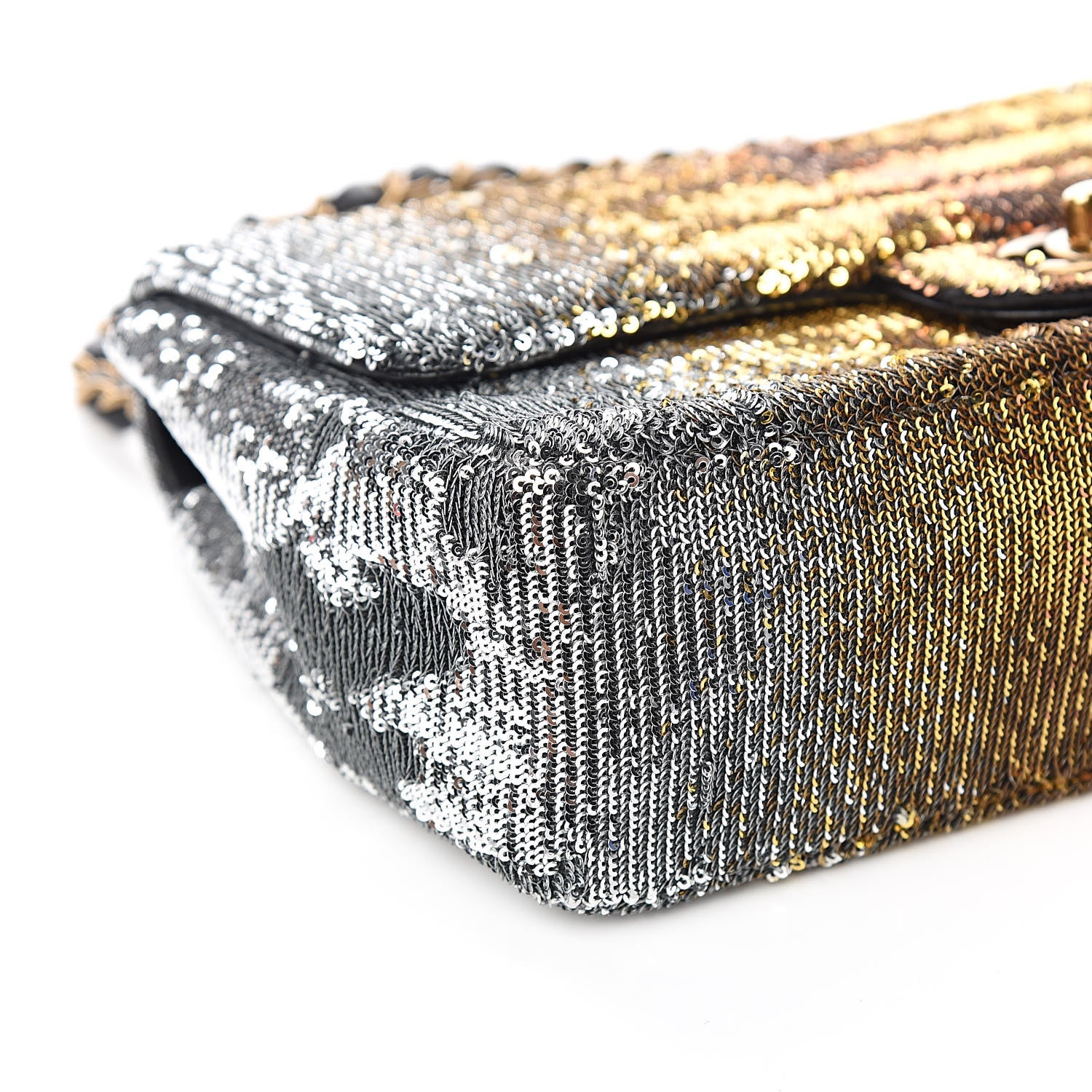 Chanel Sequin Medium Single Flap Silver Gold 8 of 10