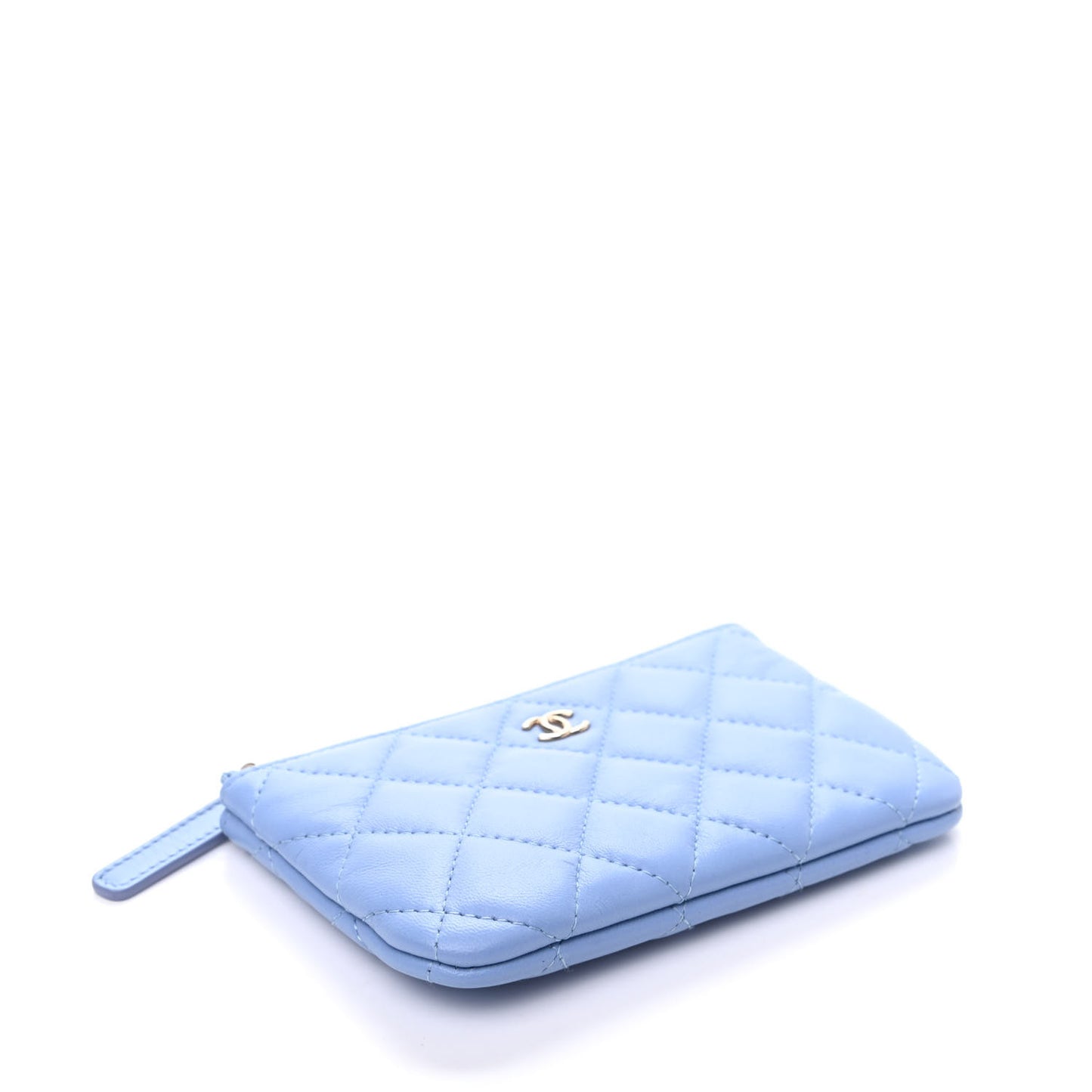 Lambskin Quilted Small Cosmetic Case Light Blue