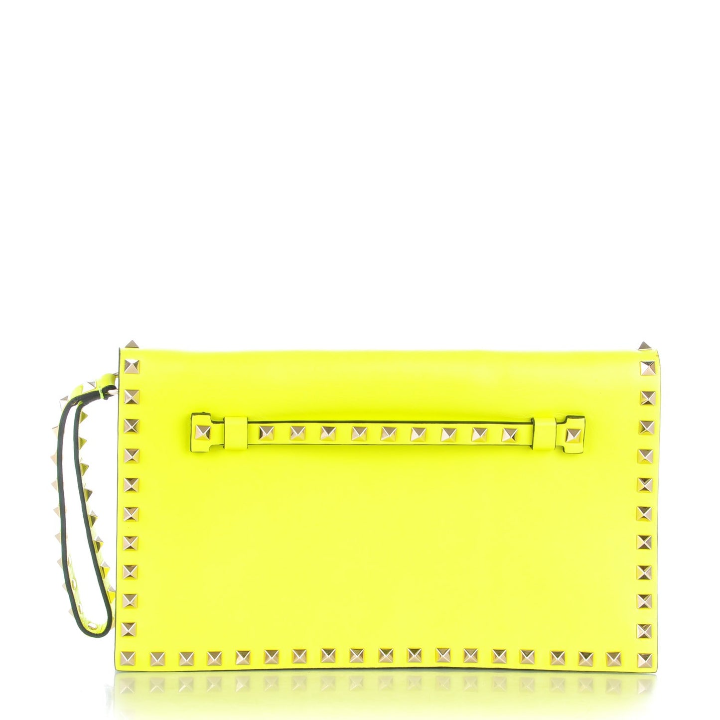 Nappa Rockstud Wristlet Clutch Yellow Fluo