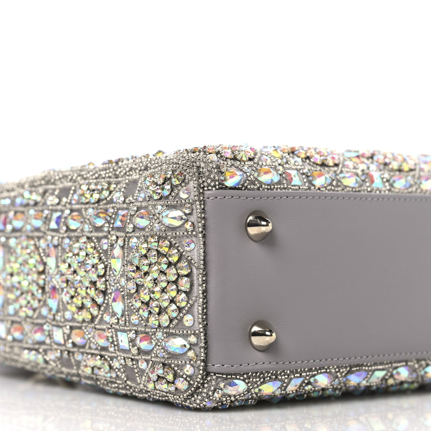 Calfskin Satin Celestial Bead Embroidery Embroidered Small Lady Dior Grey Multicolor