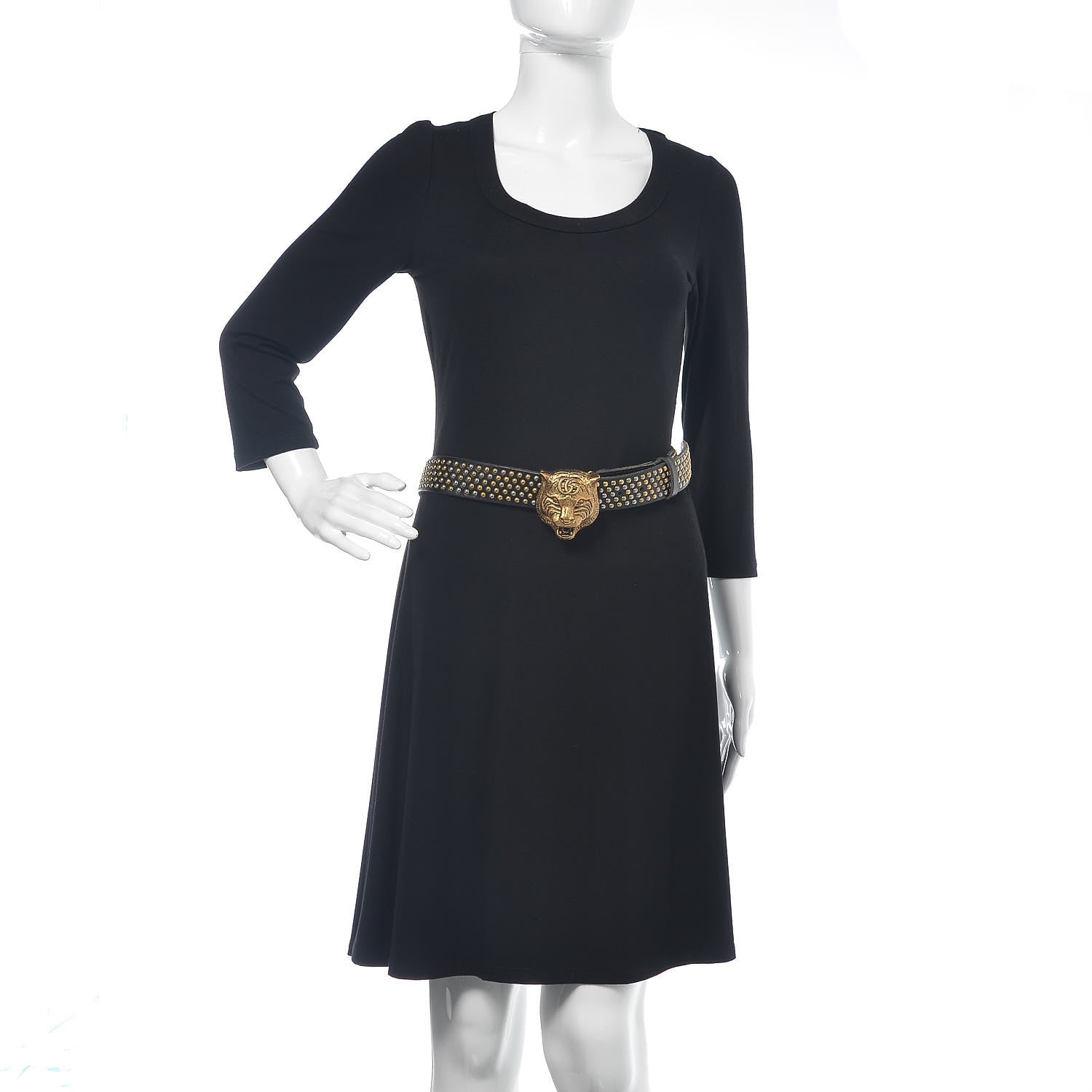 Gucci Calfskin Studded Feline Belt Black 105 42 2 of 6
