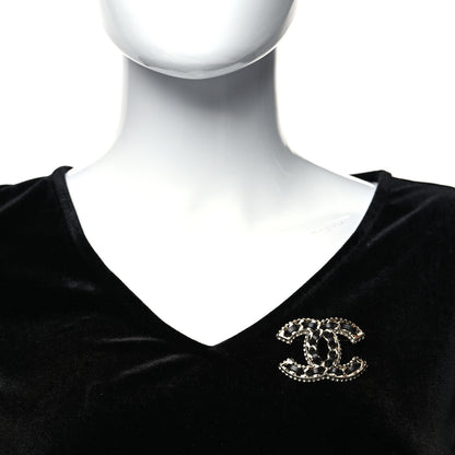 Chanel Lambskin Crystal CC Chain Brooch Black Gold 2 of 4