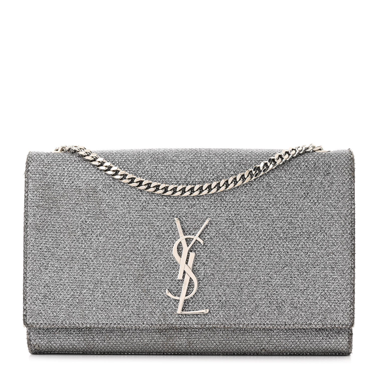 Saint Laurent Metallic Canvas Woven Medium Classic Monogram Kate Satchel Silver 1 of 13