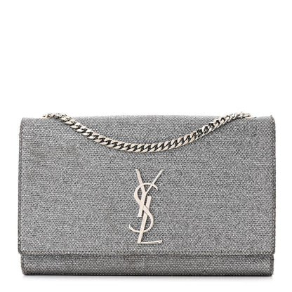 Saint Laurent Metallic Canvas Woven Medium Classic Monogram Kate Satchel Silver 1 of 13
