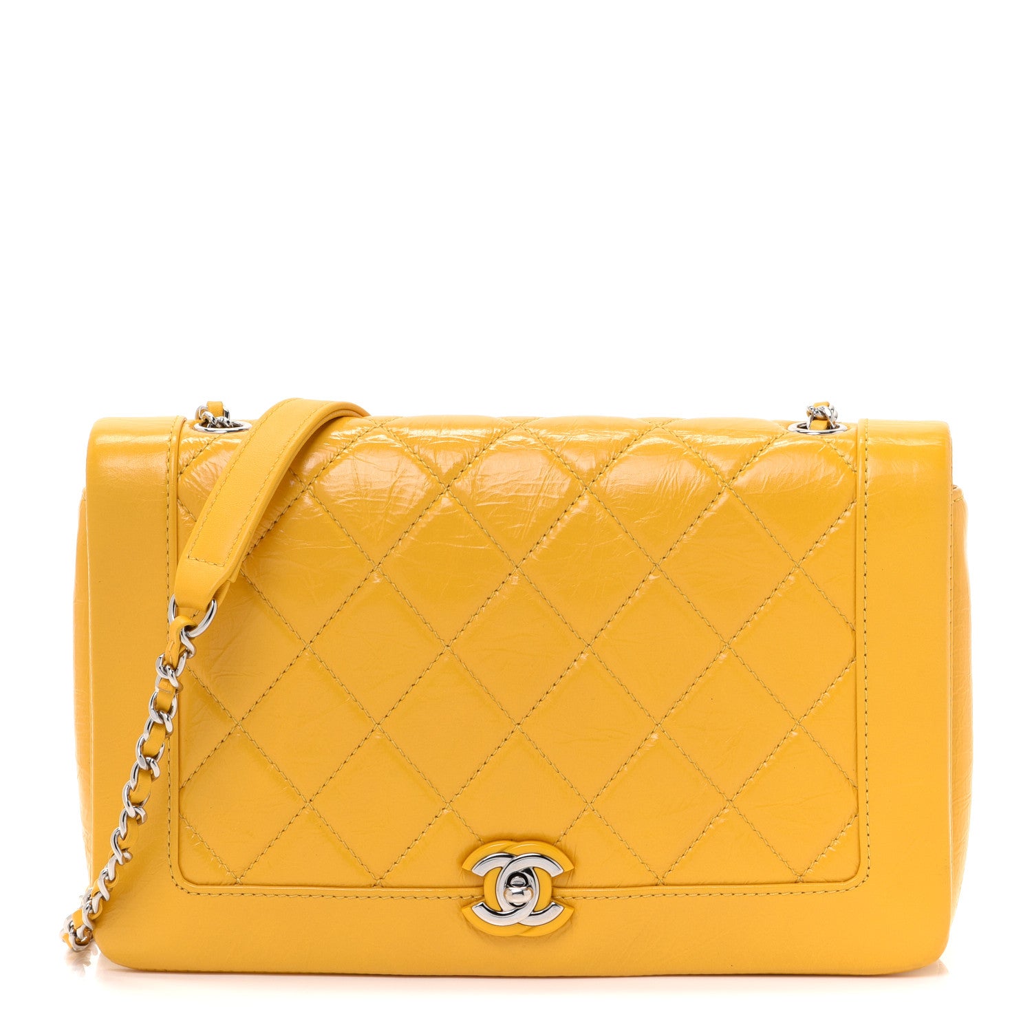 Chanel Shiny Aged Calfskin Quilted Flap Yellow 1 of 9