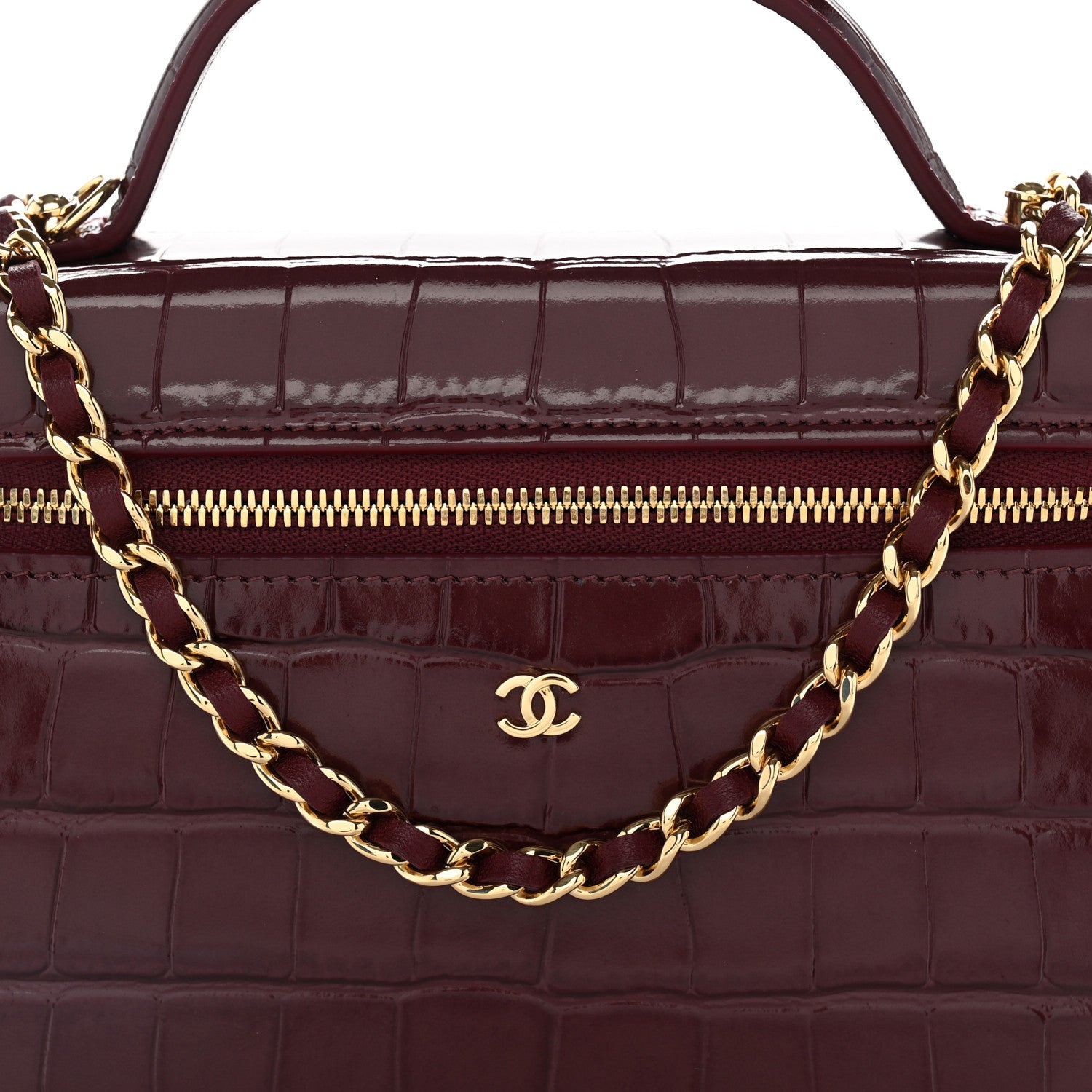 Chanel Calfskin Crocodile Embossed Crococo Exoticoco Vanity With Chain Dark Burgundy 7 of 10
