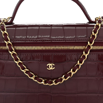 Chanel Calfskin Crocodile Embossed Crococo Exoticoco Vanity With Chain Dark Burgundy 7 of 10