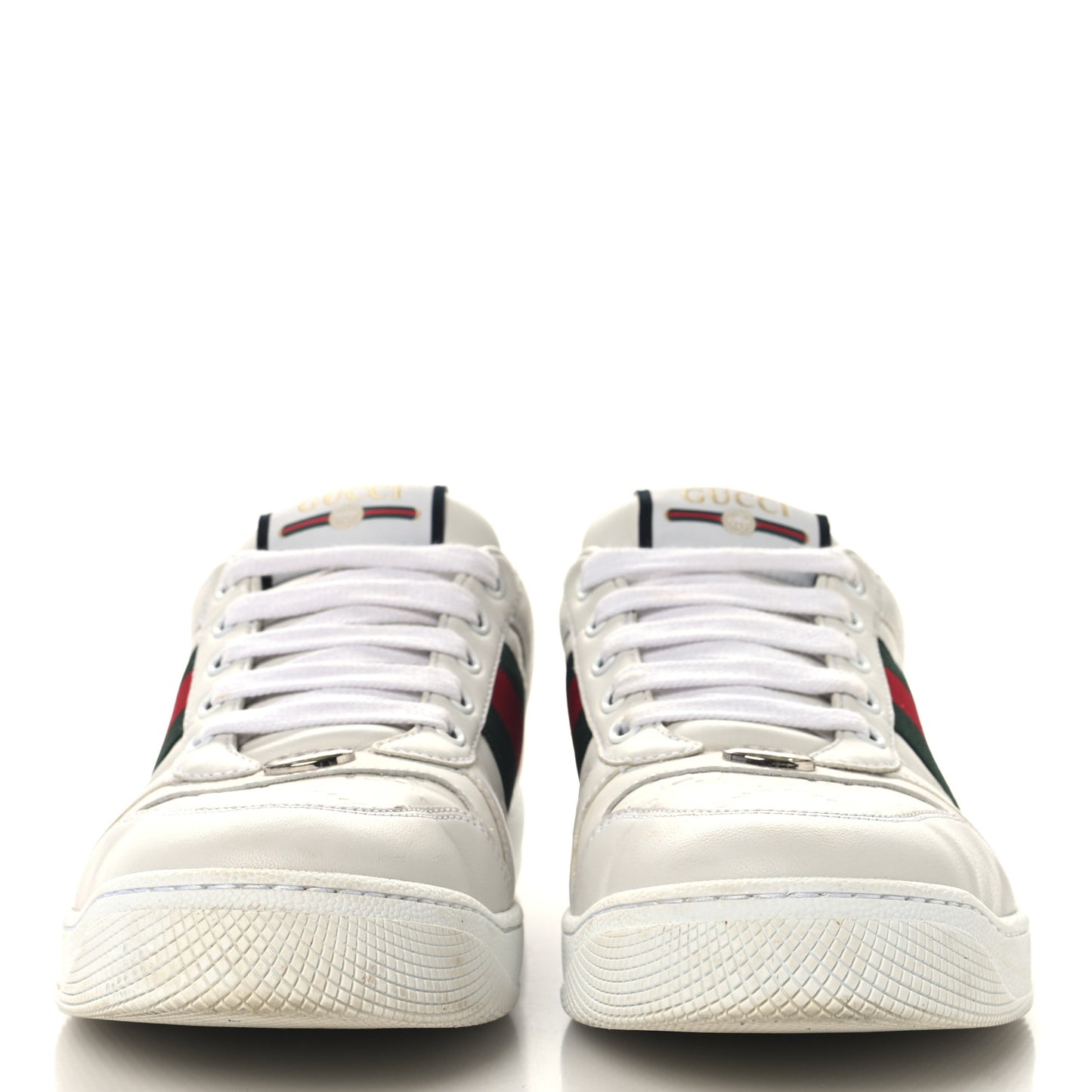 Calfskin Embossed GG Monogram Web Womens Screener Sneakers 39 White Green
