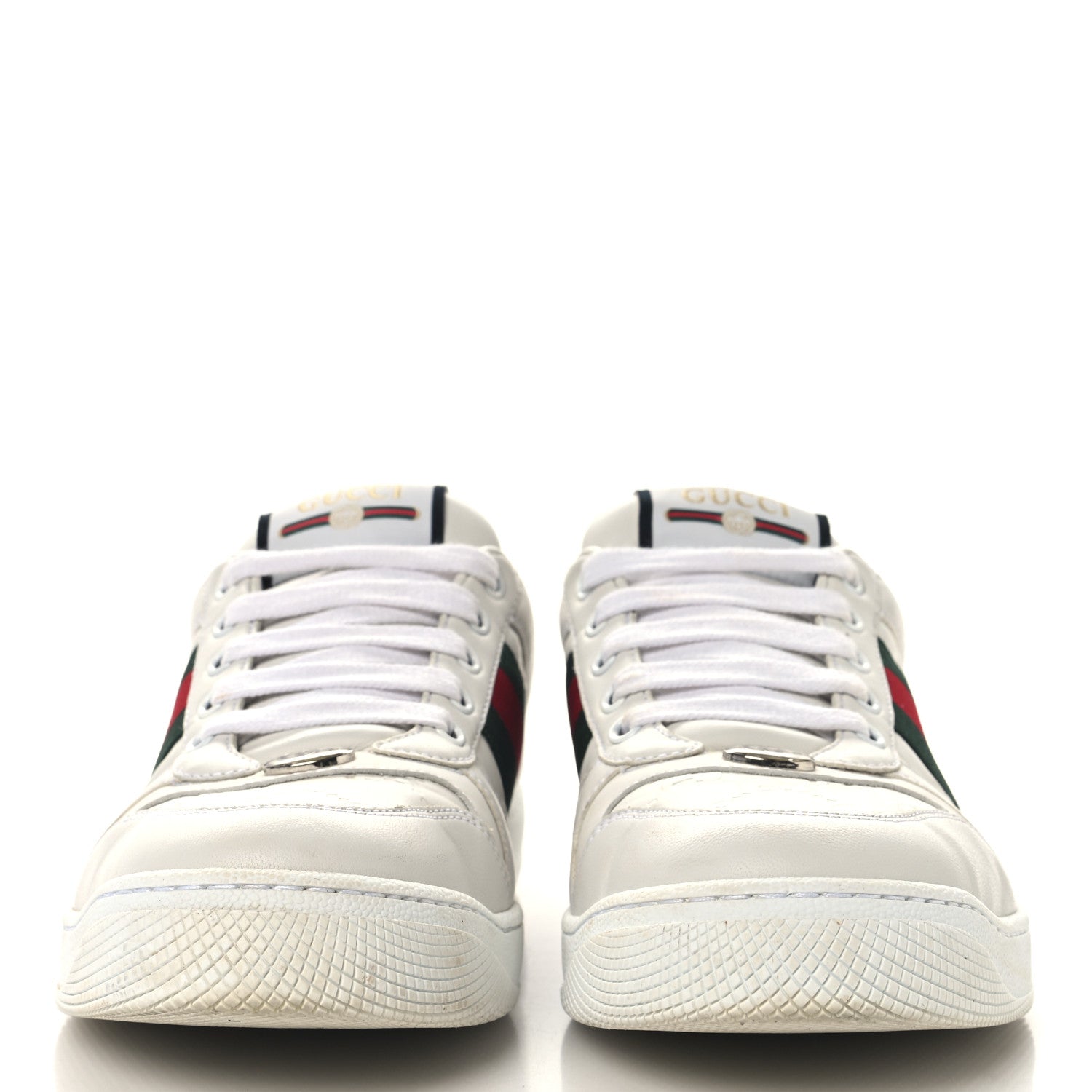 Gucci Calfskin Embossed GG Monogram Web Womens Screener Sneakers 39 White Green 2 of 9