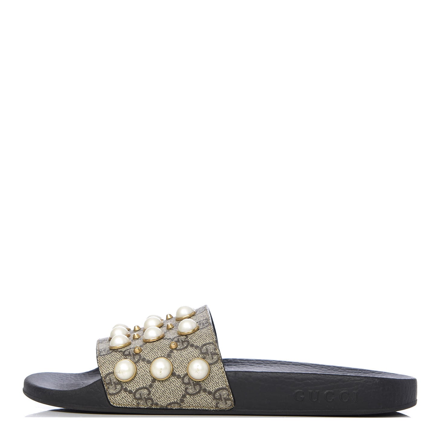 GG Supreme Monogram Slide Pearls Sandals 39 Beige