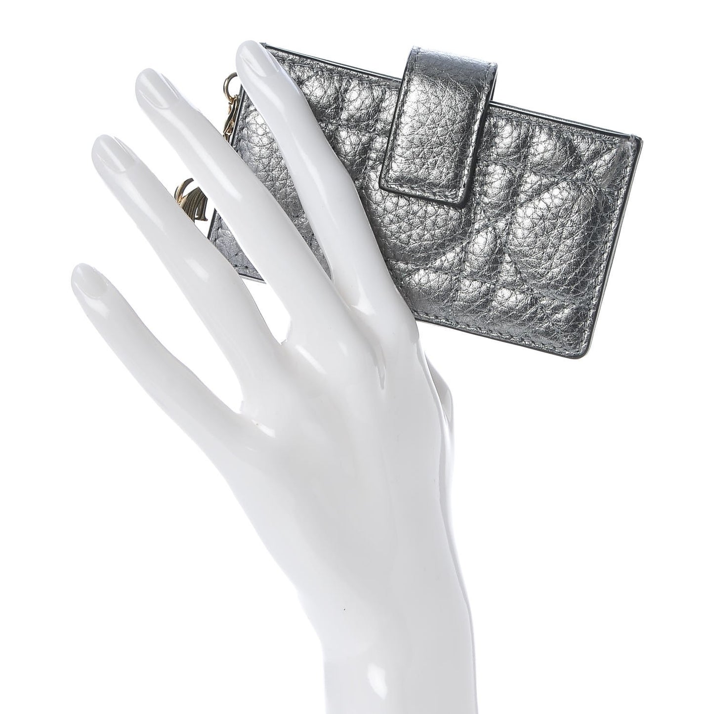 Metallic Grained Calfskin Cannage Lady Dior 5-Gusset Card Holder Silver