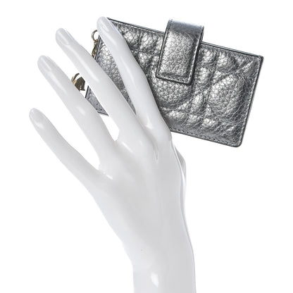 Christian Dior Metallic Grained Calfskin Cannage Lady Dior 5-Gusset Card Holder Silver 2 of 10