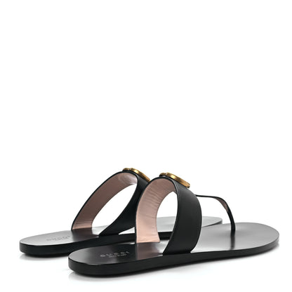 Gucci Calfskin GG Marmont Thong Sandals 41.5 Black 4 of 9