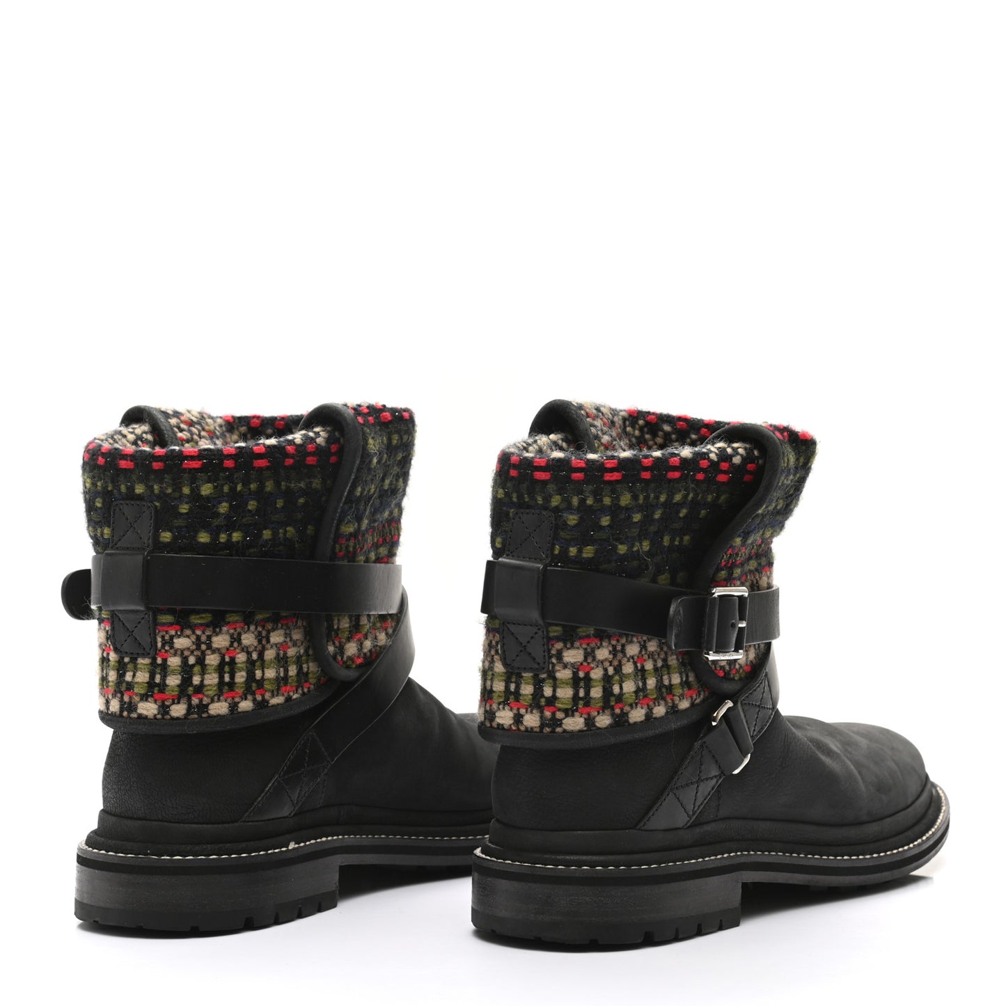Tweed Calfskin CC Short Boots 40 Black Green Red