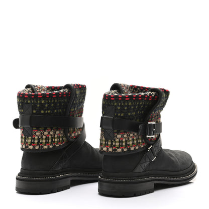 Chanel Tweed Calfskin CC Short Boots 40 Black Green Red 4 of 8