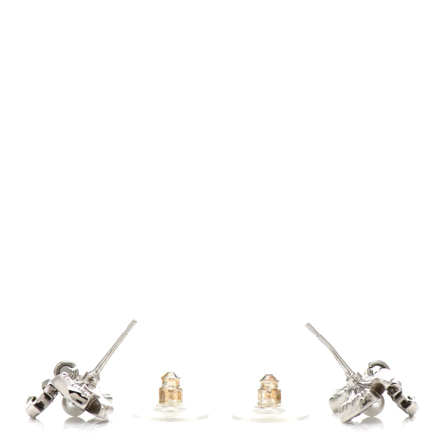 Crystal Pearl Bow CC Drop Earrings Silver